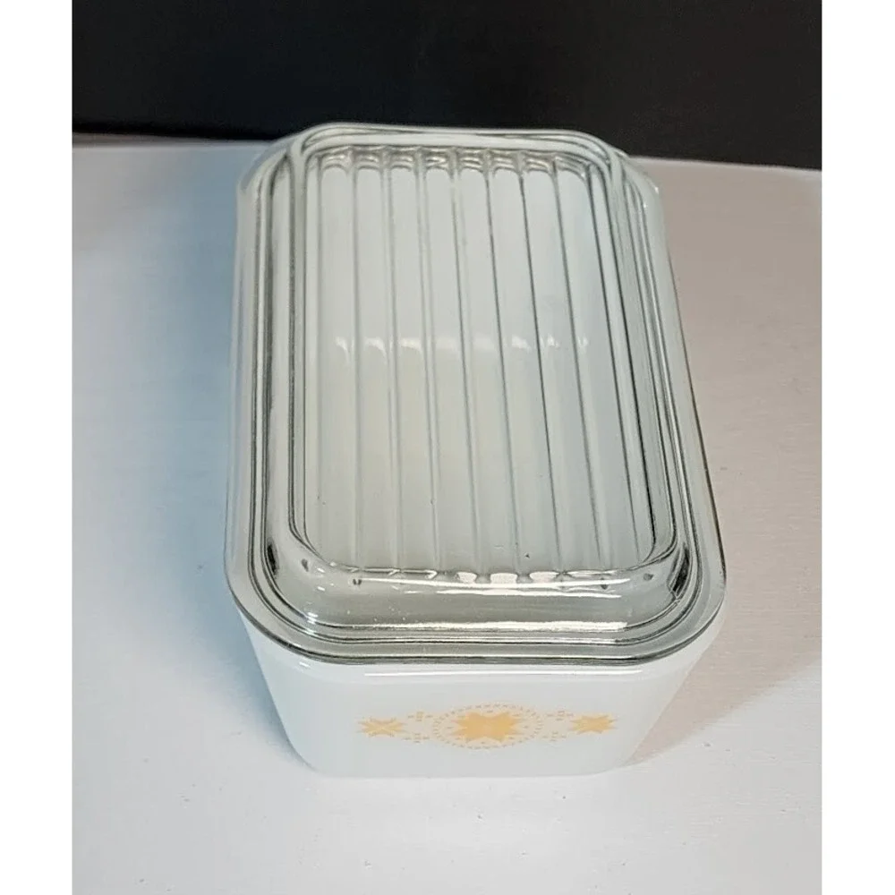 VTG Pyrex #502 TOWN & COUNTRY Refrigerator Dish & Glass‎ Lid Set DESIGN MISPRINT